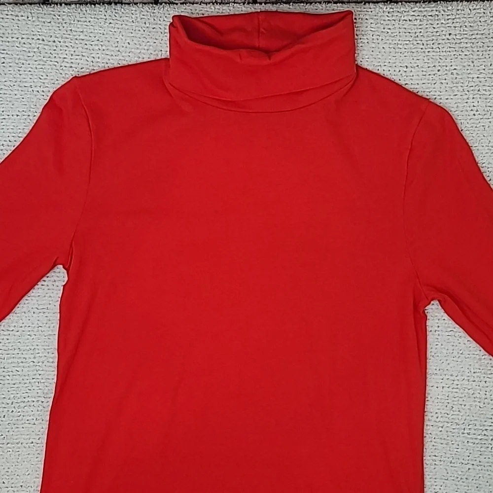 J Crew Long Sleeve Ultra Thin Cotton Relaxed Straight Tissue Turtleneck Top Red